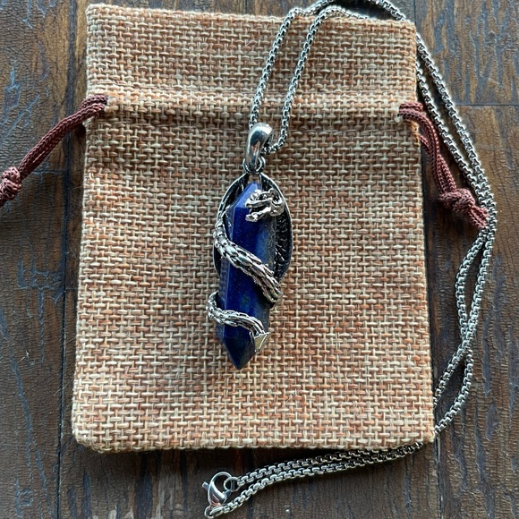 Lapis Lazuli Dragon Necklace Mens Crystal Necklace Lapis Unisex Necklace - Picture 1 of 4